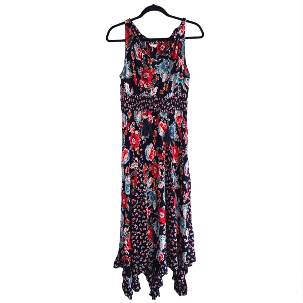 Bila Navy Floral Handkerchief Hem Sundress Sz M
